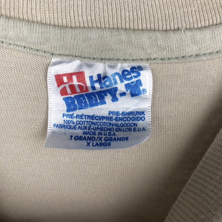 90'S Hanes BEEFY-T Floral Print T-Shirt Made in USA Men's XL Vintage cotton Beige type Vintage Second Hand