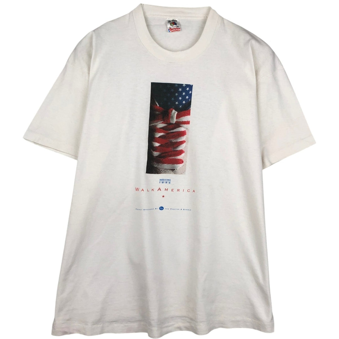 90'S Fruit of the Loom American flag photo t-shirt, made in USA, men's size XL equivalent, vintage. cotton white type Vintage Second Hand