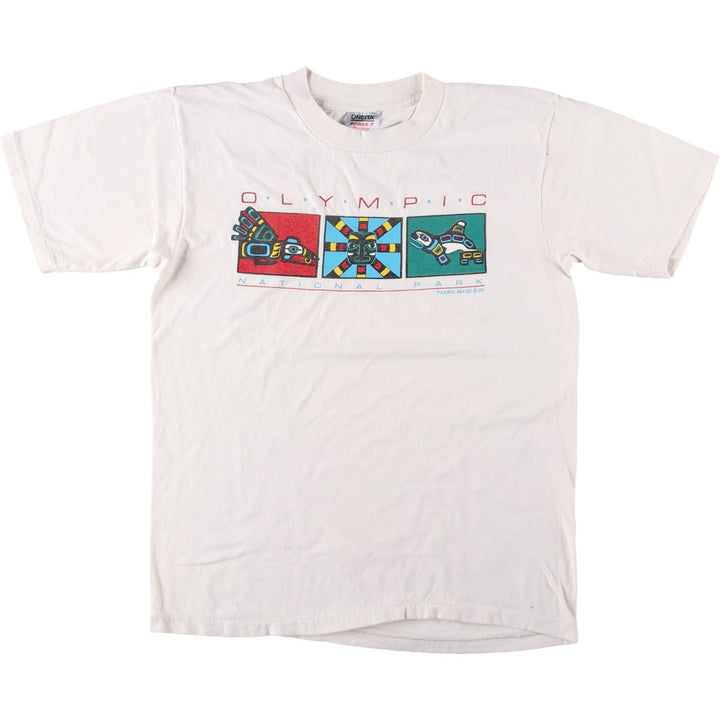 90'S ONEITA POWER-T Printed T-shirt Made in USA Men's L size Vintage cotton white type Vintage Second Hand