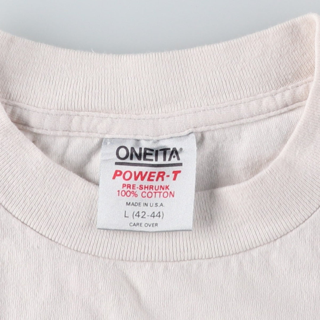 90'S ONEITA POWER-T Printed T-shirt Made in USA Men's L size Vintage cotton white type Vintage Second Hand