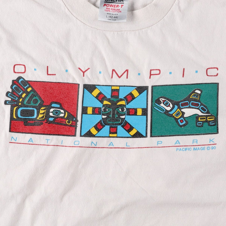 90'S ONEITA POWER-T Printed T-shirt Made in USA Men's L size Vintage cotton white type Vintage Second Hand