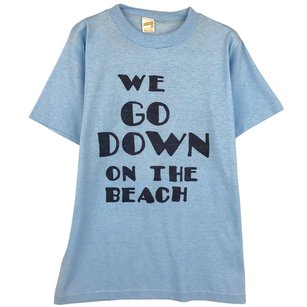 SPORTSWEAR Printed T-Shirt, Made in USA, Men's Size M cotton Blue type light blue Vintage Second Hand