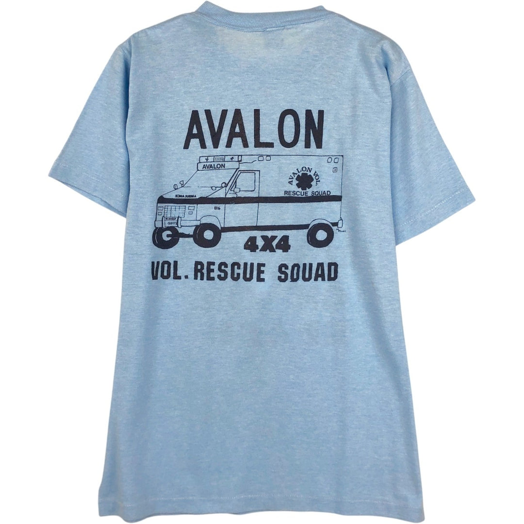 SPORTSWEAR Printed T-Shirt, Made in USA, Men's Size M cotton Blue type light blue Vintage Second Hand