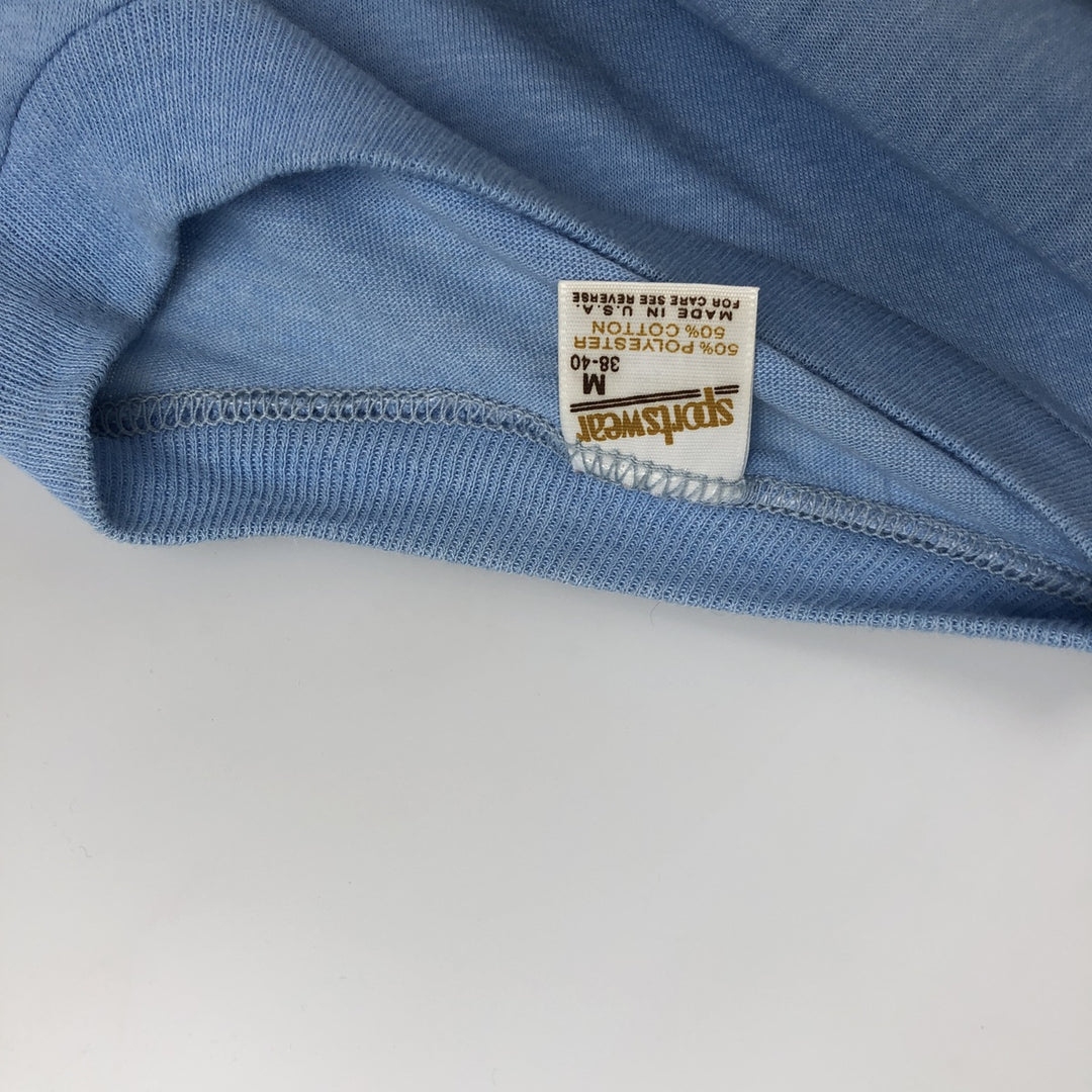 SPORTSWEAR Printed T-Shirt, Made in USA, Men's Size M cotton Blue type light blue Vintage Second Hand