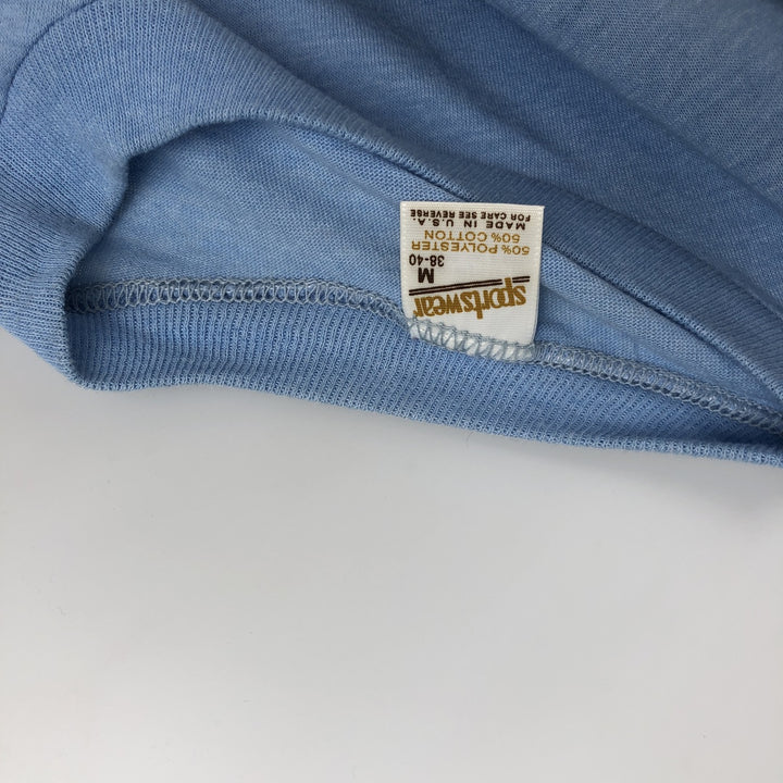 SPORTSWEAR Printed T-Shirt, Made in USA, Men's Size M cotton Blue type light blue Vintage Second Hand