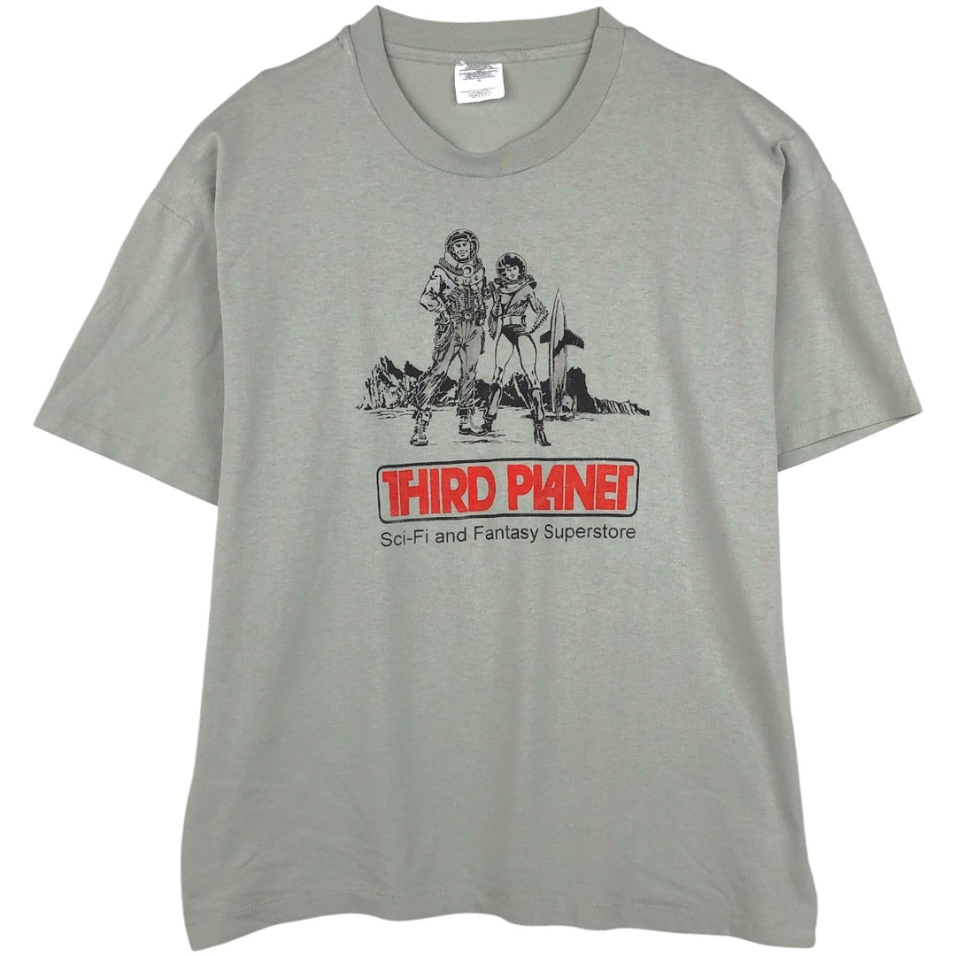 Printed T-shirt, men's size XL cotton Khaki type sage green Vintage Second Hand