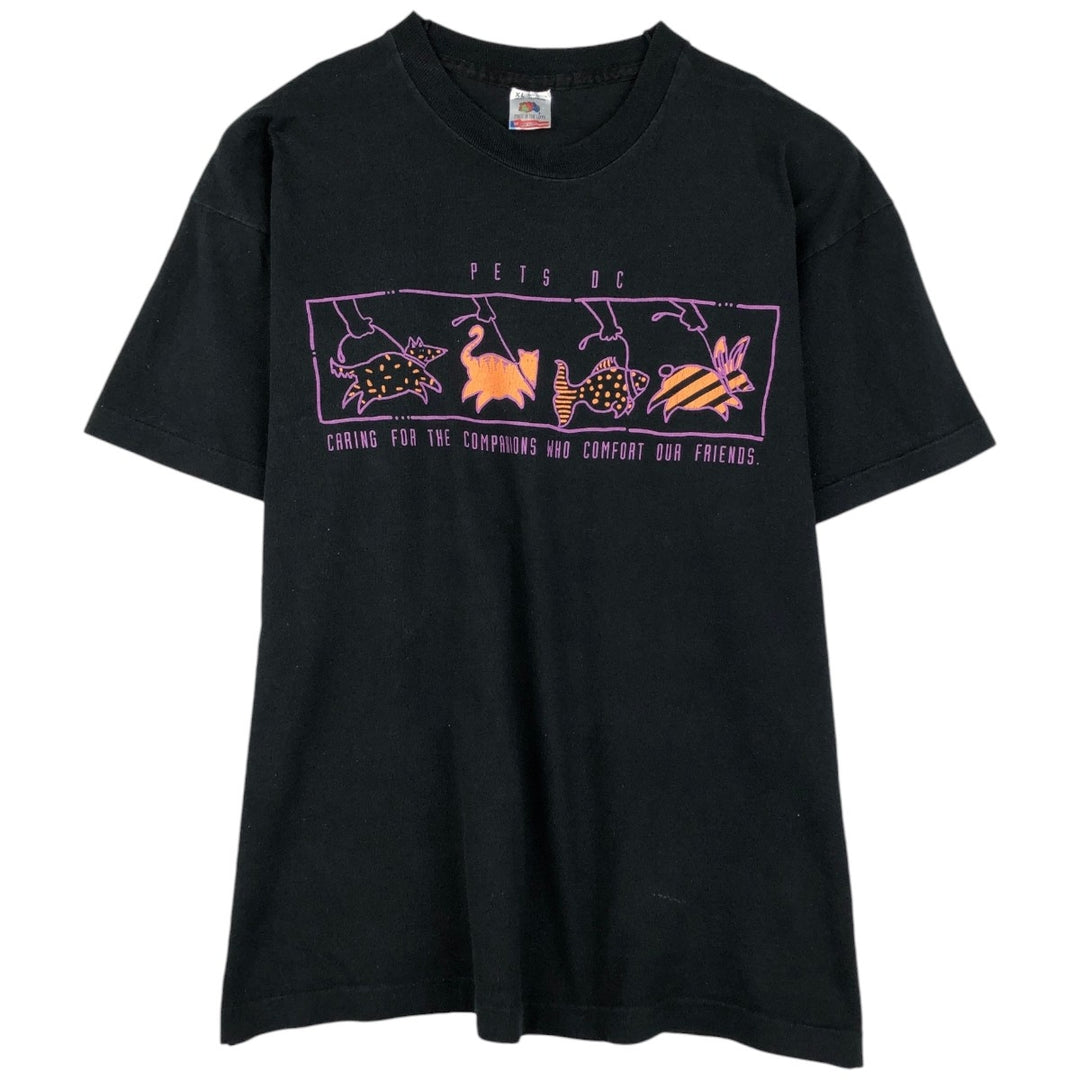 90'S Fruit of the Loom printed T-shirt, made in the USA, men's XL size, vintage cotton black type Vintage Second Hand