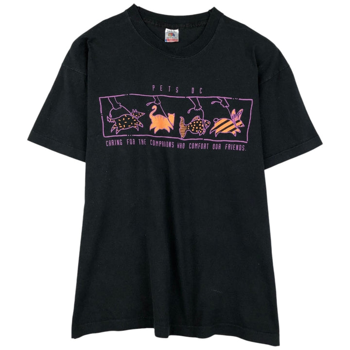 90'S Fruit of the Loom printed T-shirt, made in the USA, men's XL size, vintage cotton black type Vintage Second Hand