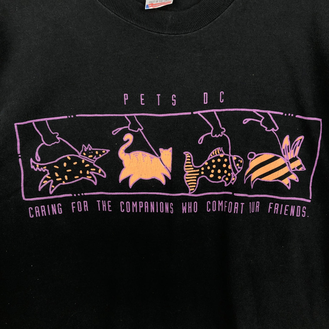 90'S Fruit of the Loom printed T-shirt, made in the USA, men's XL size, vintage cotton black type Vintage Second Hand