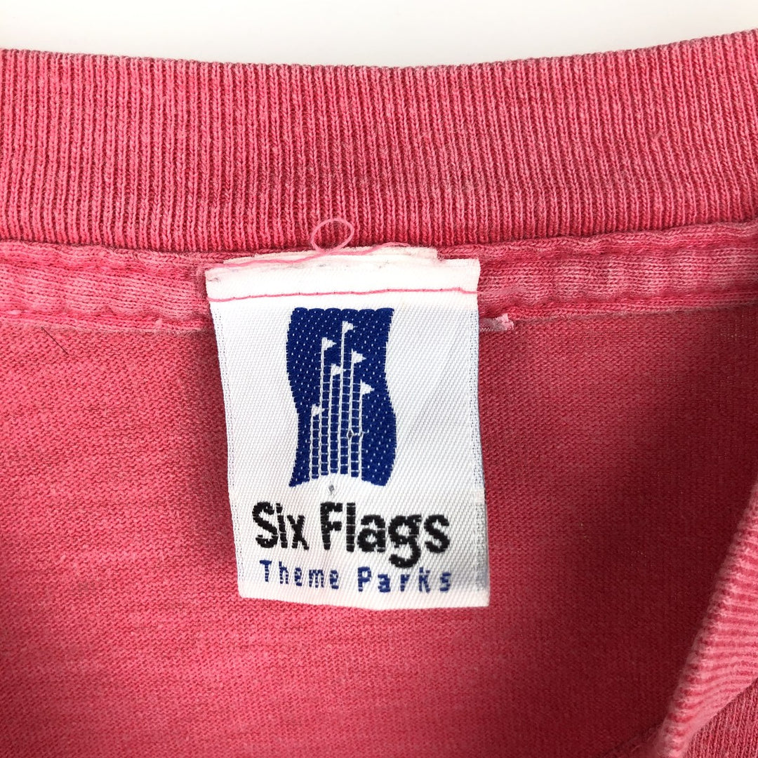 90'S SIX FLAGS Print T-Shirt, Men's Size L (Equivalent), Vintage unclear pink type Vintage Second Hand