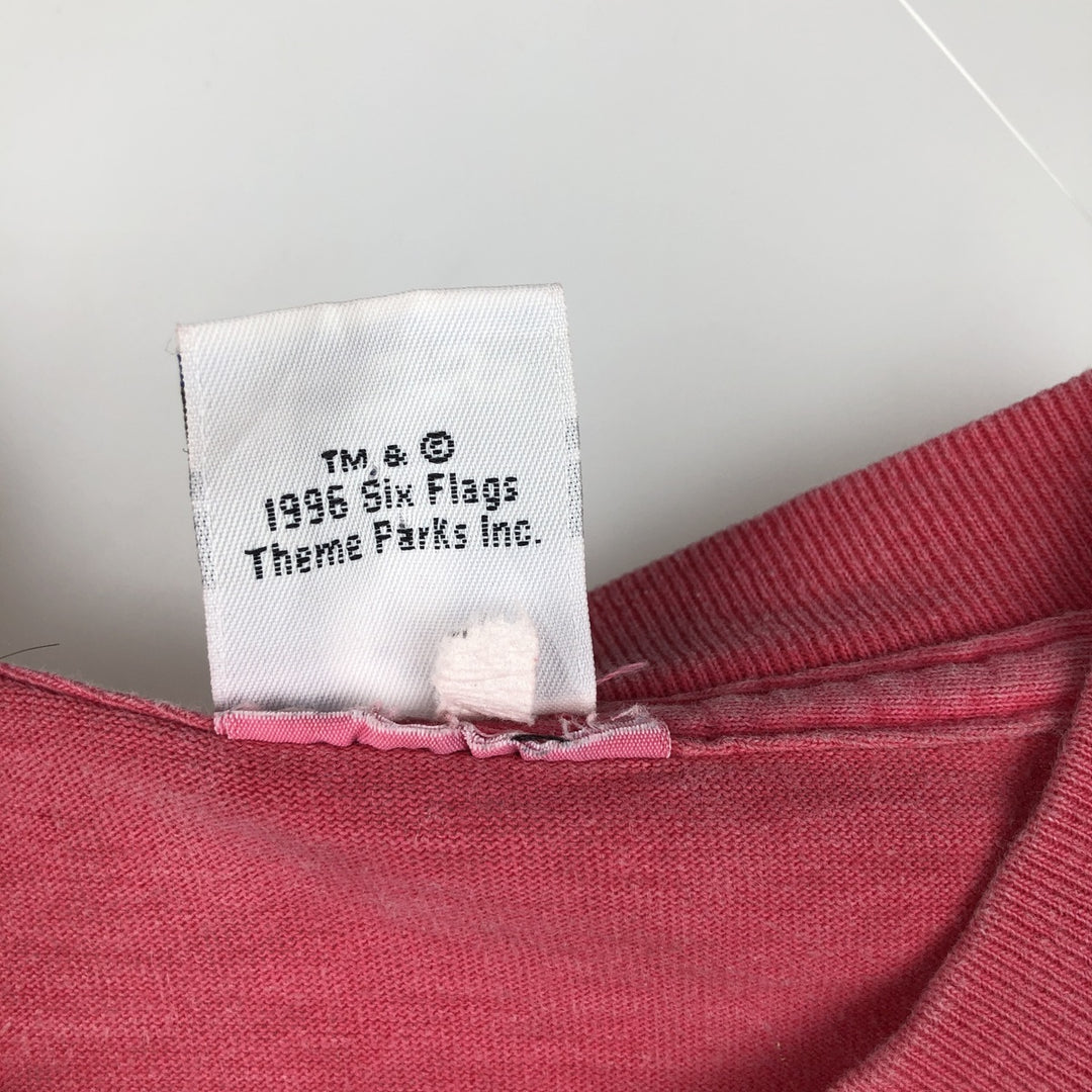 90'S SIX FLAGS Print T-Shirt, Men's Size L (Equivalent), Vintage unclear pink type Vintage Second Hand