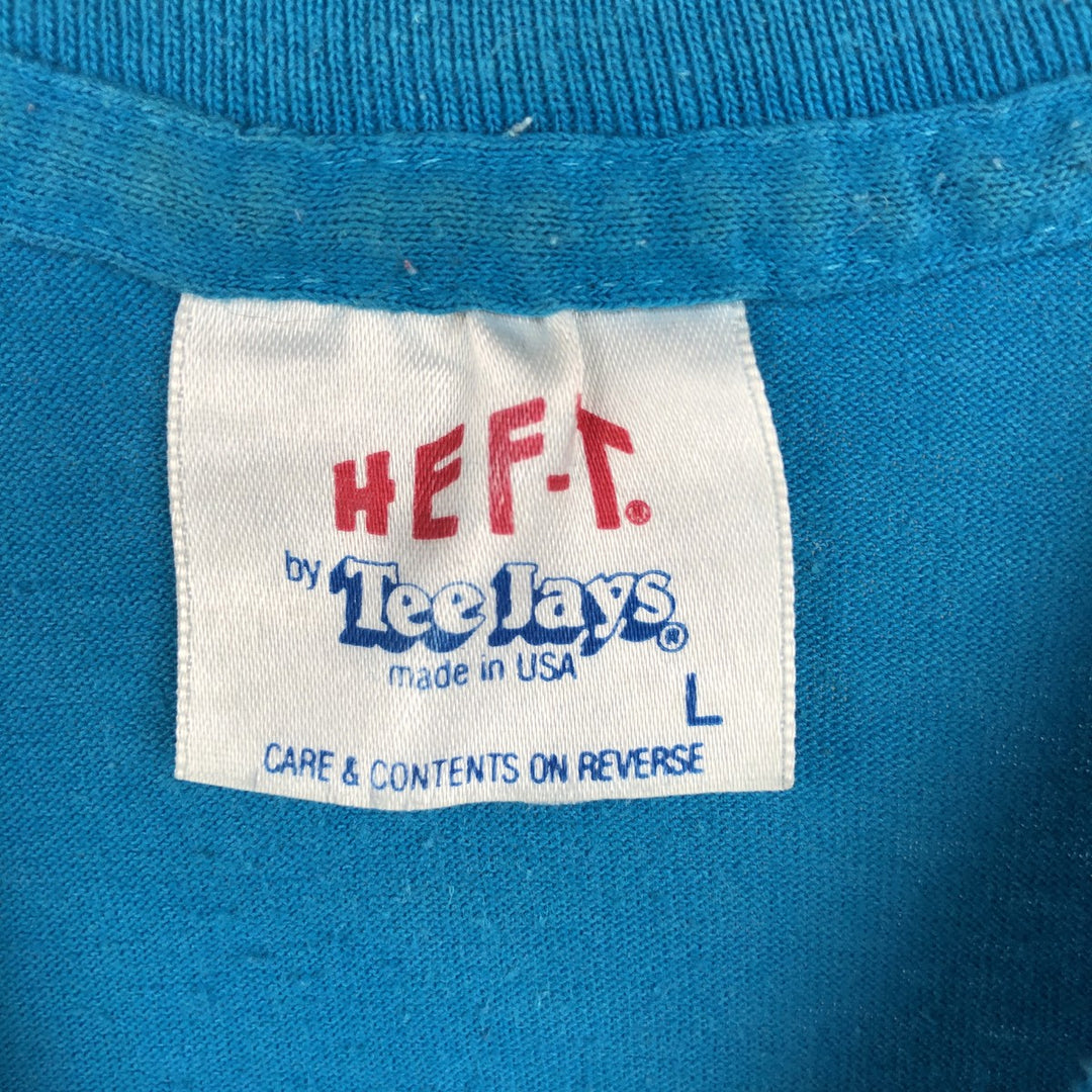80'S Tee Jays HEF-T Print T-Shirt, Made in USA, Men's Size L (Equivalent), Vintage polyester blue type Vintage Second Hand