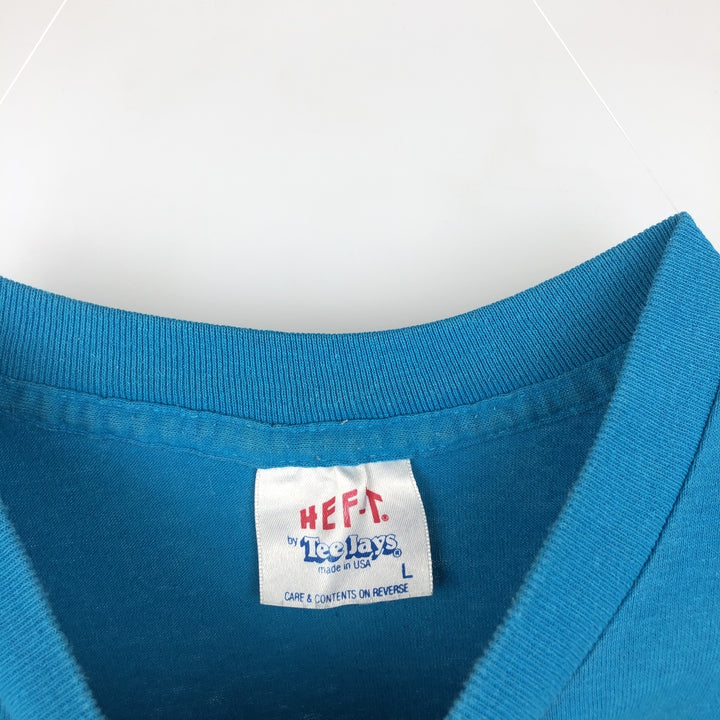 80'S Tee Jays HEF-T Print T-Shirt, Made in USA, Men's Size L (Equivalent), Vintage polyester blue type Vintage Second Hand