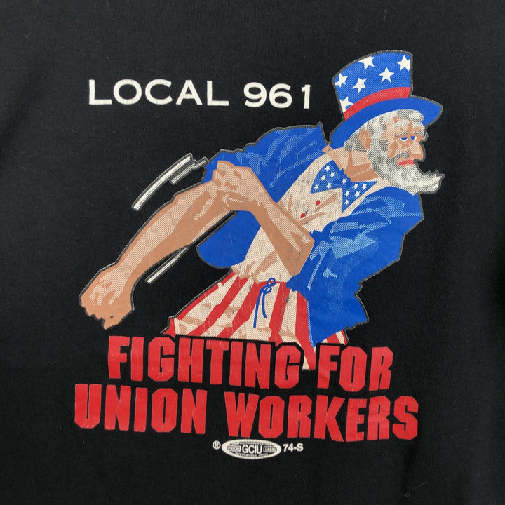 90'S Russell UAW (United Auto Workers) Print T-Shirt, Made in USA, Men's Size L (approx.), Vintage polyester black type Vintage Second Hand