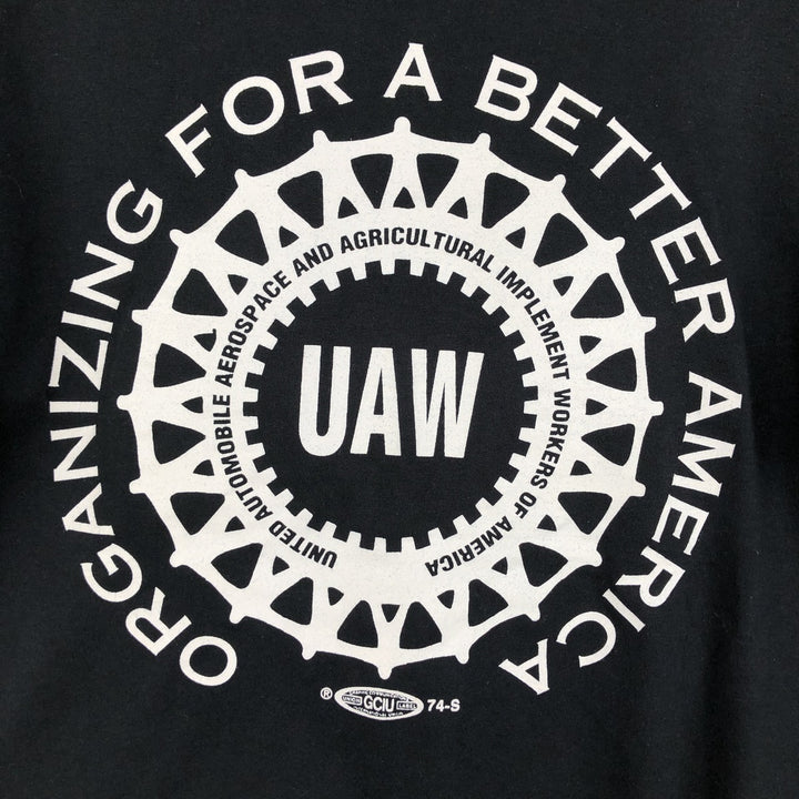 90'S Russell UAW (United Auto Workers) Print T-Shirt, Made in USA, Men's Size L (approx.), Vintage polyester black type Vintage Second Hand