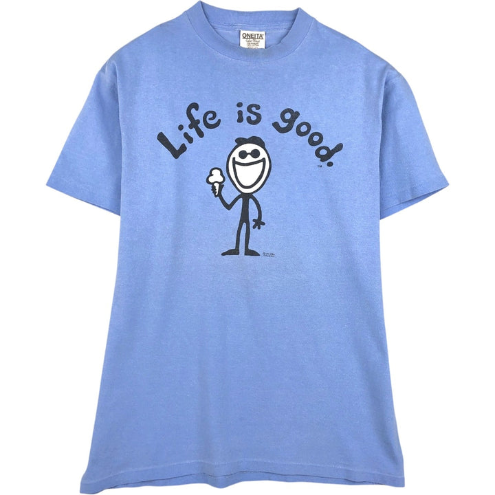 ONEITA Printed T-Shirt, Made in USA, Men's Size M (approx.) cotton Blue type light blue Vintage Second Hand