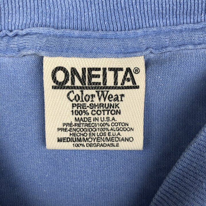 ONEITA Printed T-Shirt, Made in USA, Men's Size M (approx.) cotton Blue type light blue Vintage Second Hand