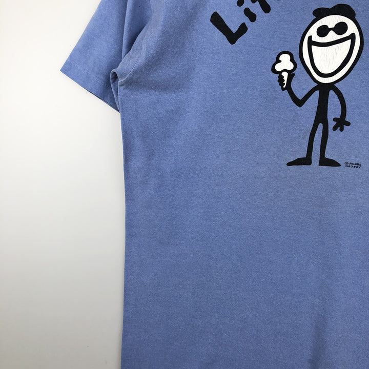 ONEITA Printed T-Shirt, Made in USA, Men's Size M (approx.) cotton Blue type light blue Vintage Second Hand