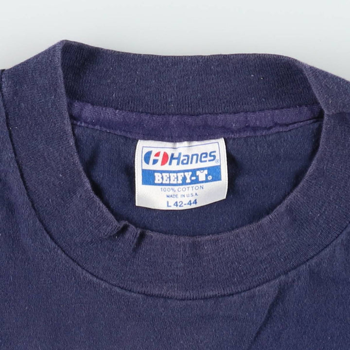 80'S Hanes BEEFY-T Blue Tag Philippe The Original Print T-Shirt, Made in USA, Men's Size L (approx.) cotton navy blue type Vintage Second Hand