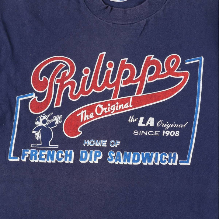 80'S Hanes BEEFY-T Blue Tag Philippe The Original Print T-Shirt, Made in USA, Men's Size L (approx.) cotton navy blue type Vintage Second Hand