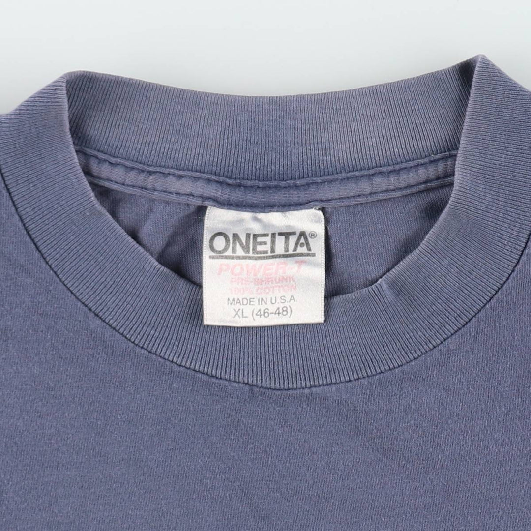 90'S ONEITA Printed T-shirt Made in USA Men's XL Vintage cotton navy blue type Vintage Second Hand