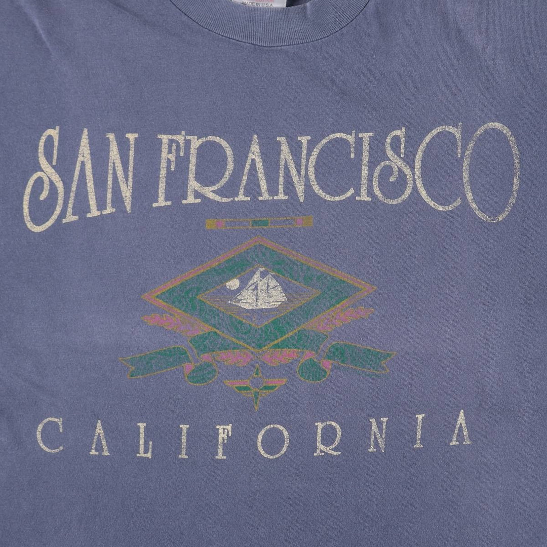 90'S ONEITA Printed T-shirt Made in USA Men's XL Vintage cotton navy blue type Vintage Second Hand