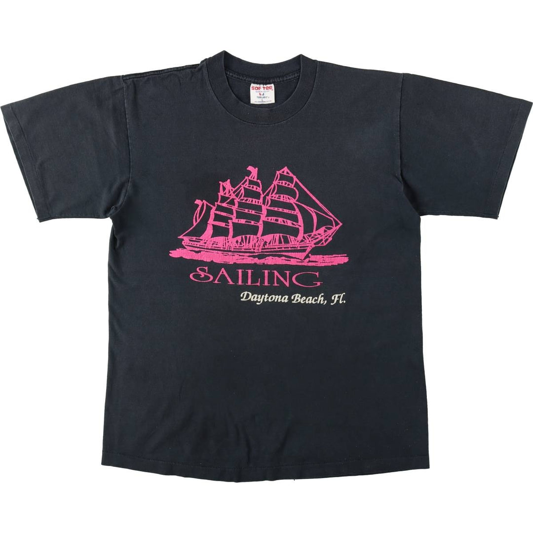 90'S Tee Jays SOF TEE Print T-Shirt, Made in USA, Men's Size L (Equivalent), Vintage cotton black type Vintage Second Hand