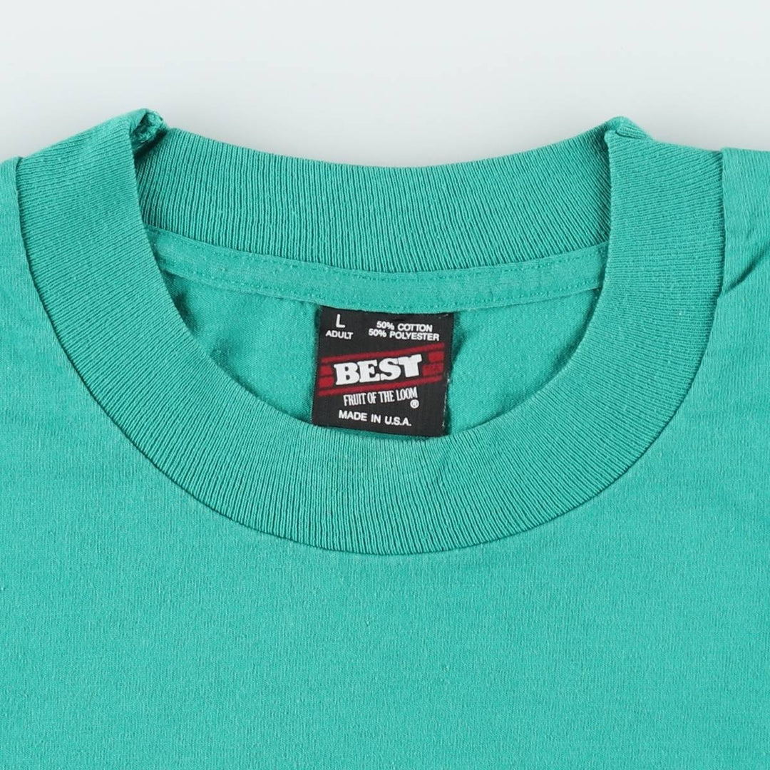 90'S Fruit of the Loom Best Printed T-shirt, Made in USA, Men's L size, Vintage cotton Emerald green Vintage Second Hand
