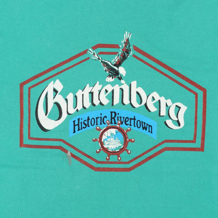 90'S Fruit of the Loom Best Printed T-shirt, Made in USA, Men's L size, Vintage cotton Emerald green Vintage Second Hand