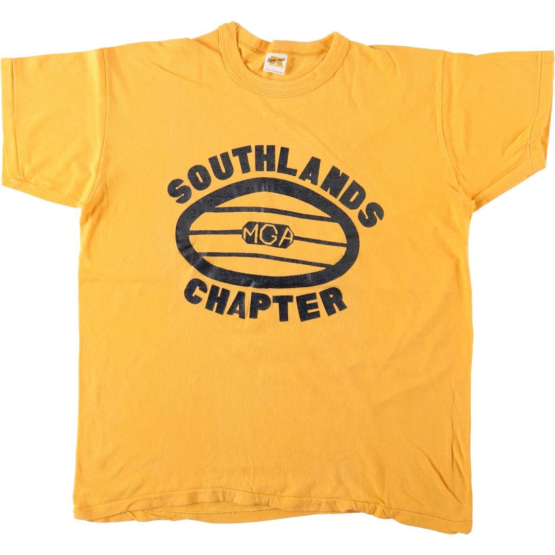 70s-80'S Russell Print T-Shirt, Made in USA, Men's Size L (Equivalent), Vintage cotton yellow type Vintage Second Hand