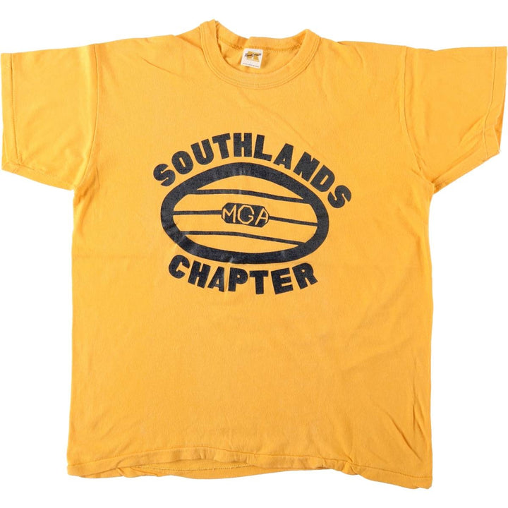 70s-80'S Russell Print T-Shirt, Made in USA, Men's Size L (Equivalent), Vintage cotton yellow type Vintage Second Hand