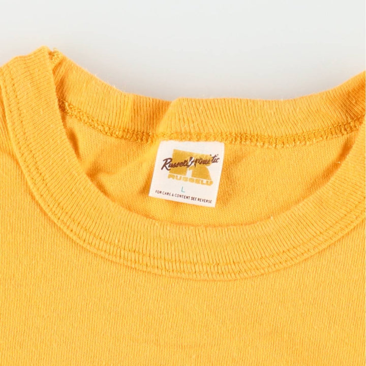 70s-80'S Russell Print T-Shirt, Made in USA, Men's Size L (Equivalent), Vintage cotton yellow type Vintage Second Hand