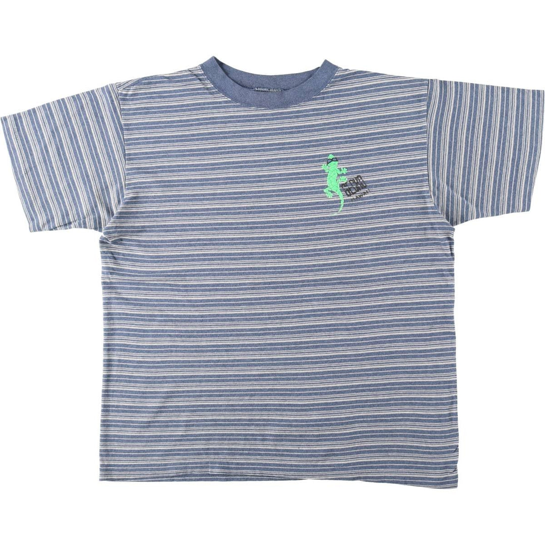 ~90'S GECKO HAWAII Border Pattern Print T-Shirt, Made in USA, Men's Size L (Equivalent), Vintage cotton blue type Vintage Second Hand