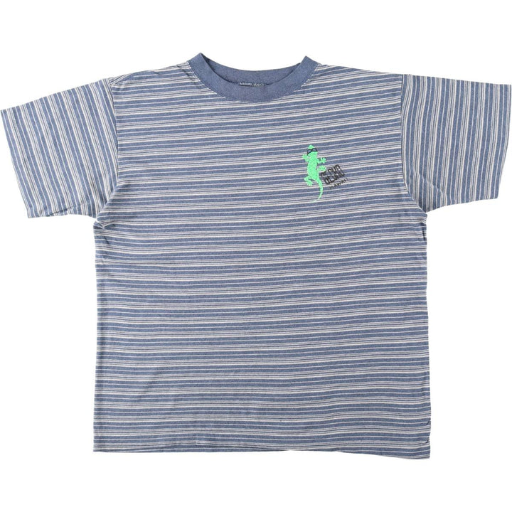 ~90'S GECKO HAWAII Border Pattern Print T-Shirt, Made in USA, Men's Size L (Equivalent), Vintage cotton blue type Vintage Second Hand