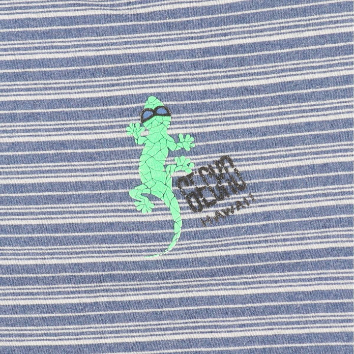 ~90'S GECKO HAWAII Border Pattern Print T-Shirt, Made in USA, Men's Size L (Equivalent), Vintage cotton blue type Vintage Second Hand