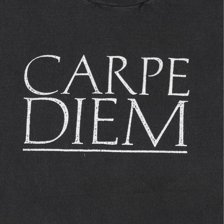 90'S Fruit of the Loom Carpe Diem Print T-Shirt, Made in USA, Men's XL equivalent, Vintage cotton black type Vintage Second Hand