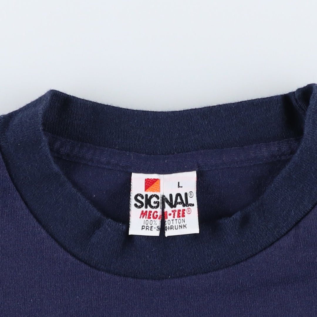~90'S SIGNAL NYS TAX DEPT BUG ATTACK New York State Tax Department Bug Attack Print T-Shirt Made in USA Men's L equivalent cotton navy blue type Vintage Second Hand