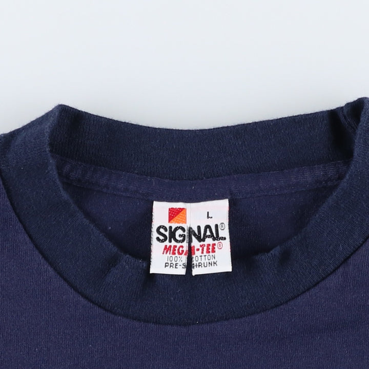 ~90'S SIGNAL NYS TAX DEPT BUG ATTACK New York State Tax Department Bug Attack Print T-Shirt Made in USA Men's L equivalent cotton navy blue type Vintage Second Hand