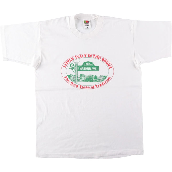 90'S Fruit of the Loom Best Printed T-shirt, Made in USA, Men's L size, Vintage cotton white type Vintage Second Hand