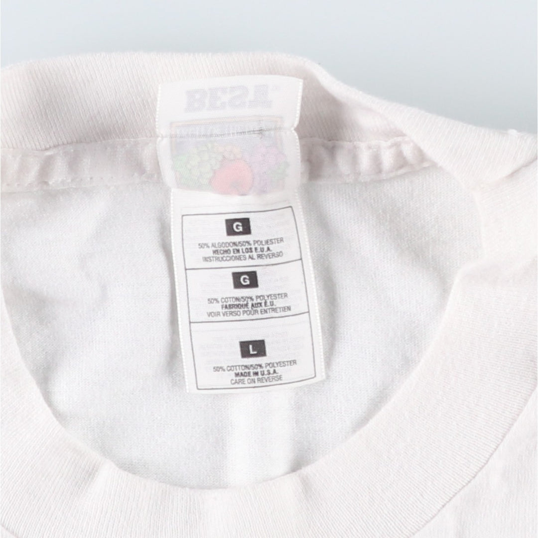 90'S Fruit of the Loom Best Printed T-shirt, Made in USA, Men's L size, Vintage cotton white type Vintage Second Hand
