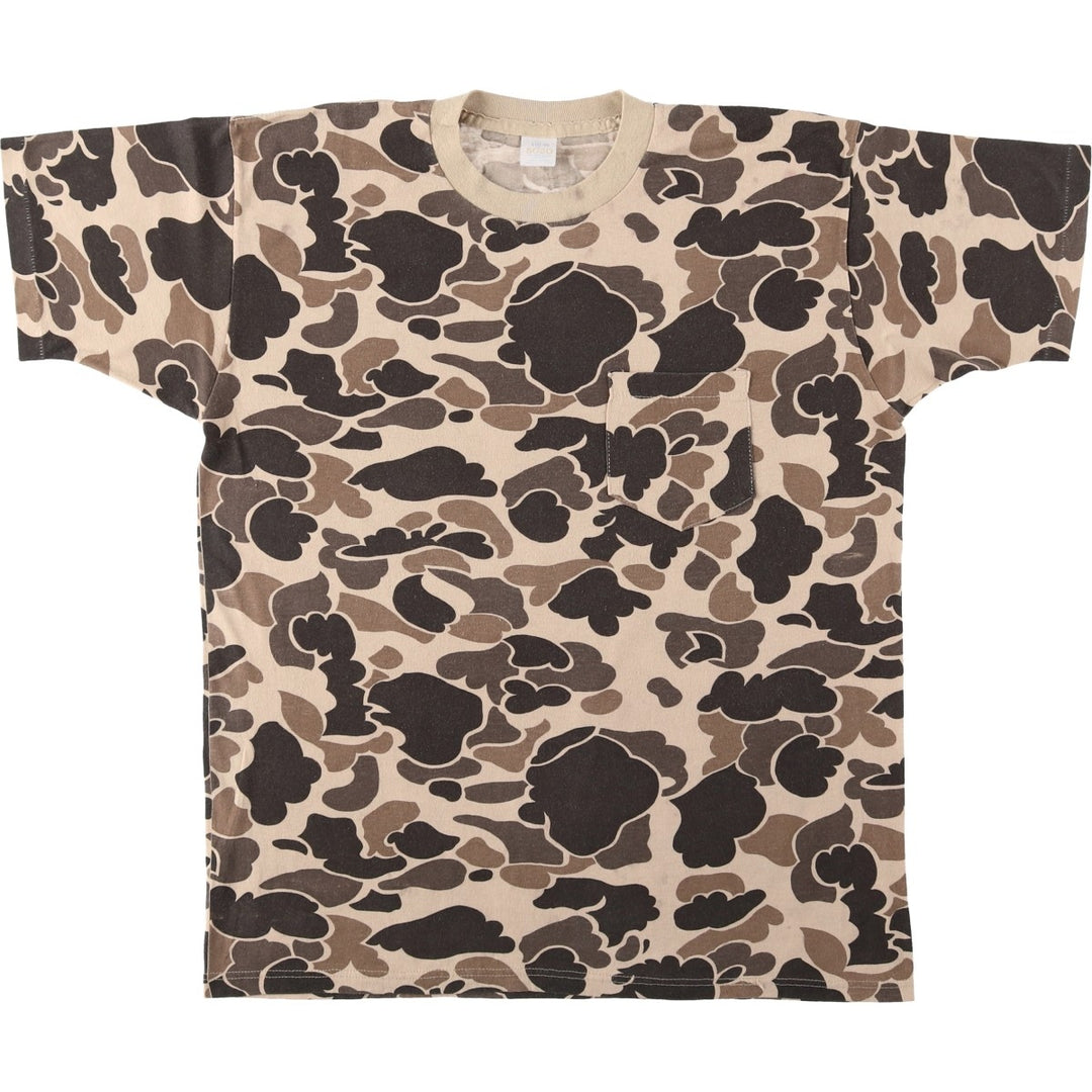 5050 Duck Hunter Camo Pocket T-Shirt, Made in USA, Men's Size L (approx.) cotton Beige type Vintage Second Hand