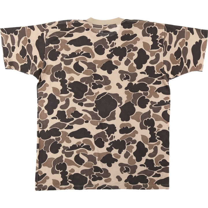 5050 Duck Hunter Camo Pocket T-Shirt, Made in USA, Men's Size L (approx.) cotton Beige type Vintage Second Hand