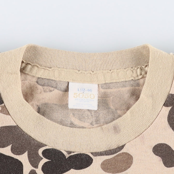 5050 Duck Hunter Camo Pocket T-Shirt, Made in USA, Men's Size L (approx.) cotton Beige type Vintage Second Hand