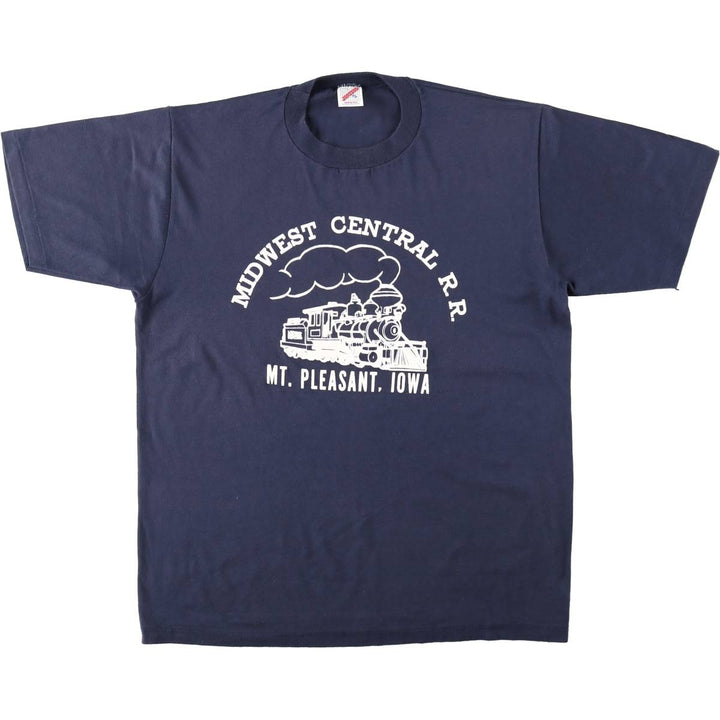 Vintage 80s-90'S Jerzees Printed T-Shirt, Made in USA, Men's XL cotton navy blue type Vintage Second Hand