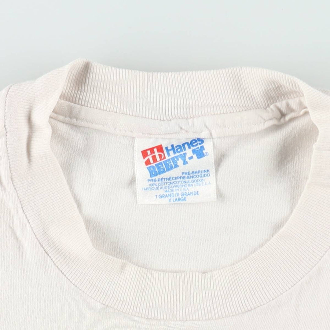 90'S Hanes BEEFY-T Printed T-shirt Made in USA Men's XL Vintage cotton white type Vintage Second Hand
