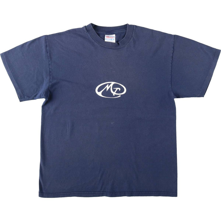 90'S Hanes BEEFY-T Printed T-shirt, Made in USA, Men's L size, Vintage cotton navy blue type Vintage Second Hand