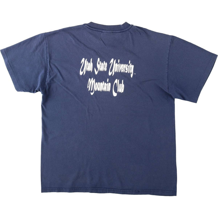 90'S Hanes BEEFY-T Printed T-shirt, Made in USA, Men's L size, Vintage cotton navy blue type Vintage Second Hand