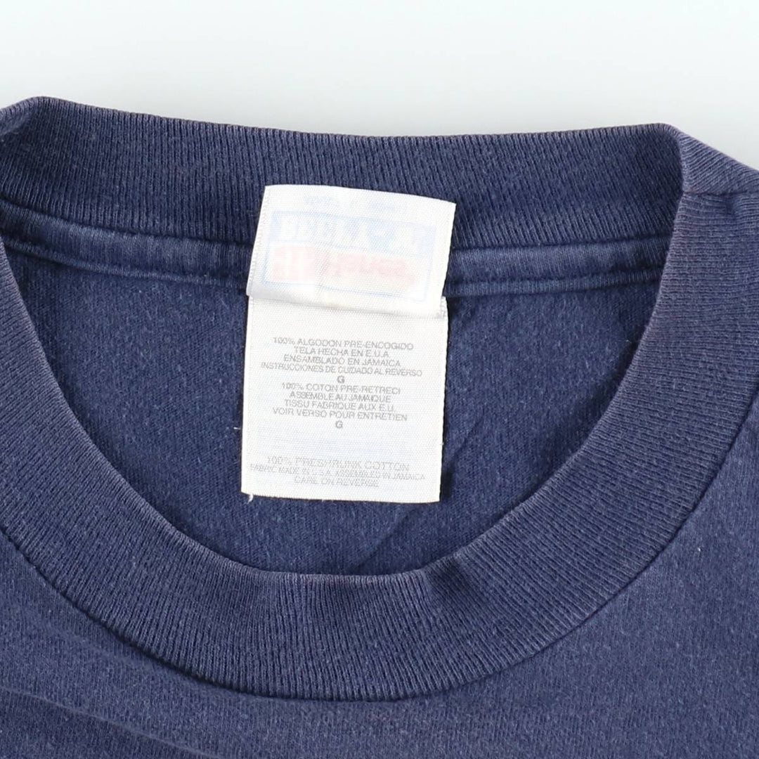 90'S Hanes BEEFY-T Printed T-shirt, Made in USA, Men's L size, Vintage cotton navy blue type Vintage Second Hand