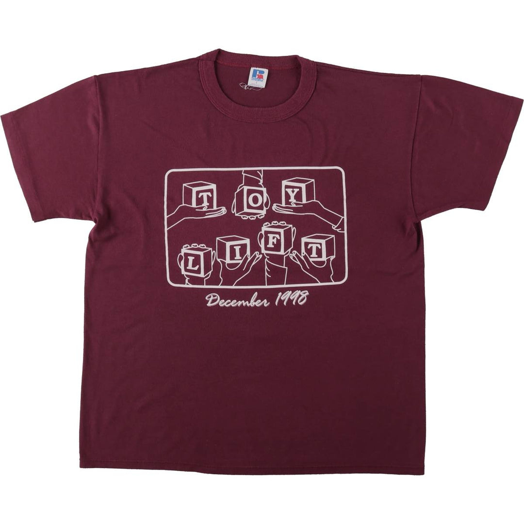 Vintage 90'S Russell print T-shirt, Made in USA, Men's Size L cotton bordeaux Vintage Second Hand