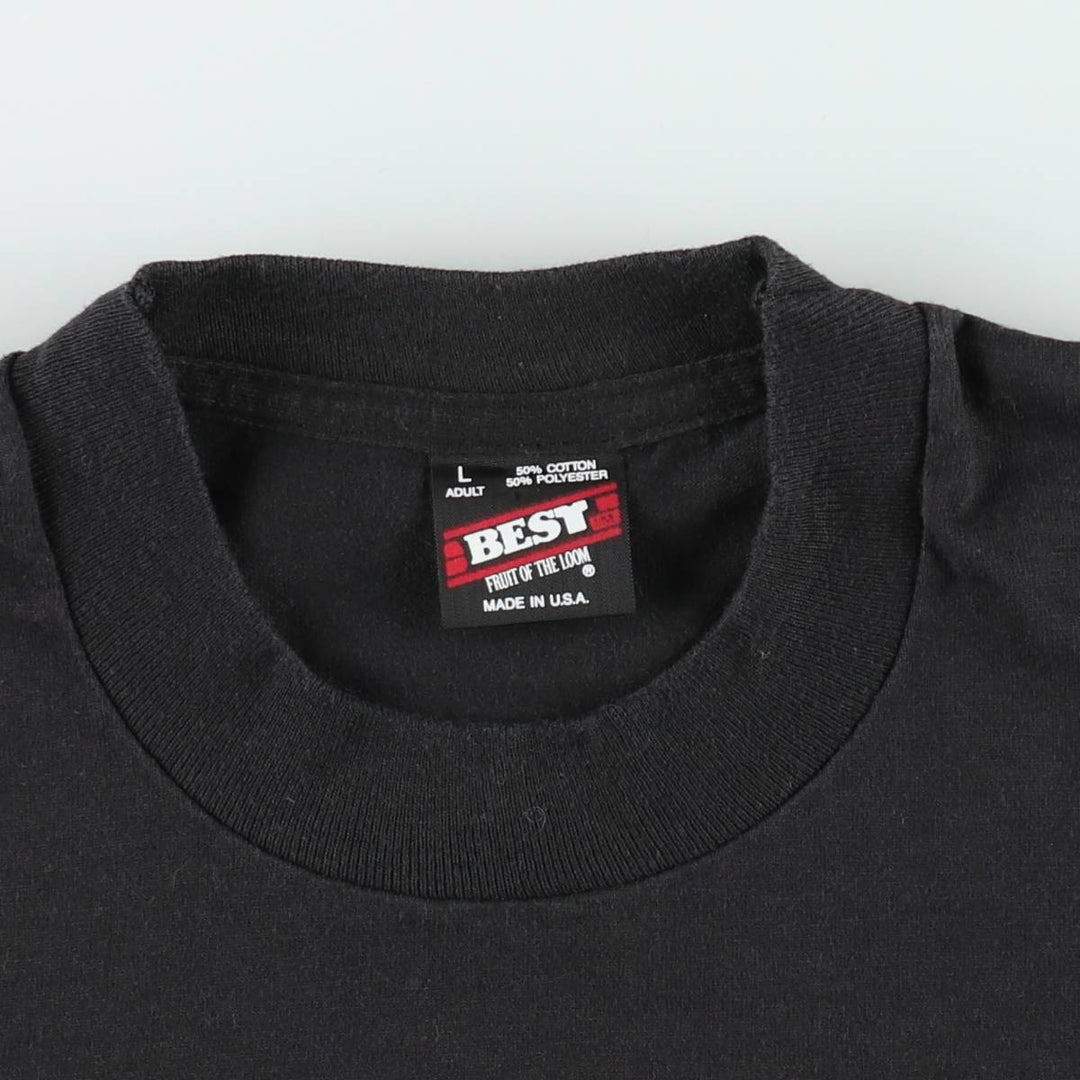 90'S Fruit of the Loom Best Printed T-shirt, Made in USA, Men's L size, Vintage cotton black type Vintage Second Hand
